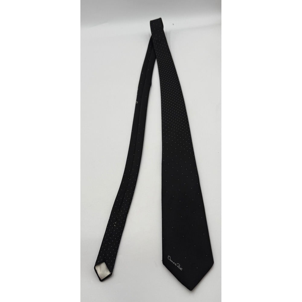 Oscar de la Renta Vintage Black White Micro Dot Men's Necktie Designer Tie